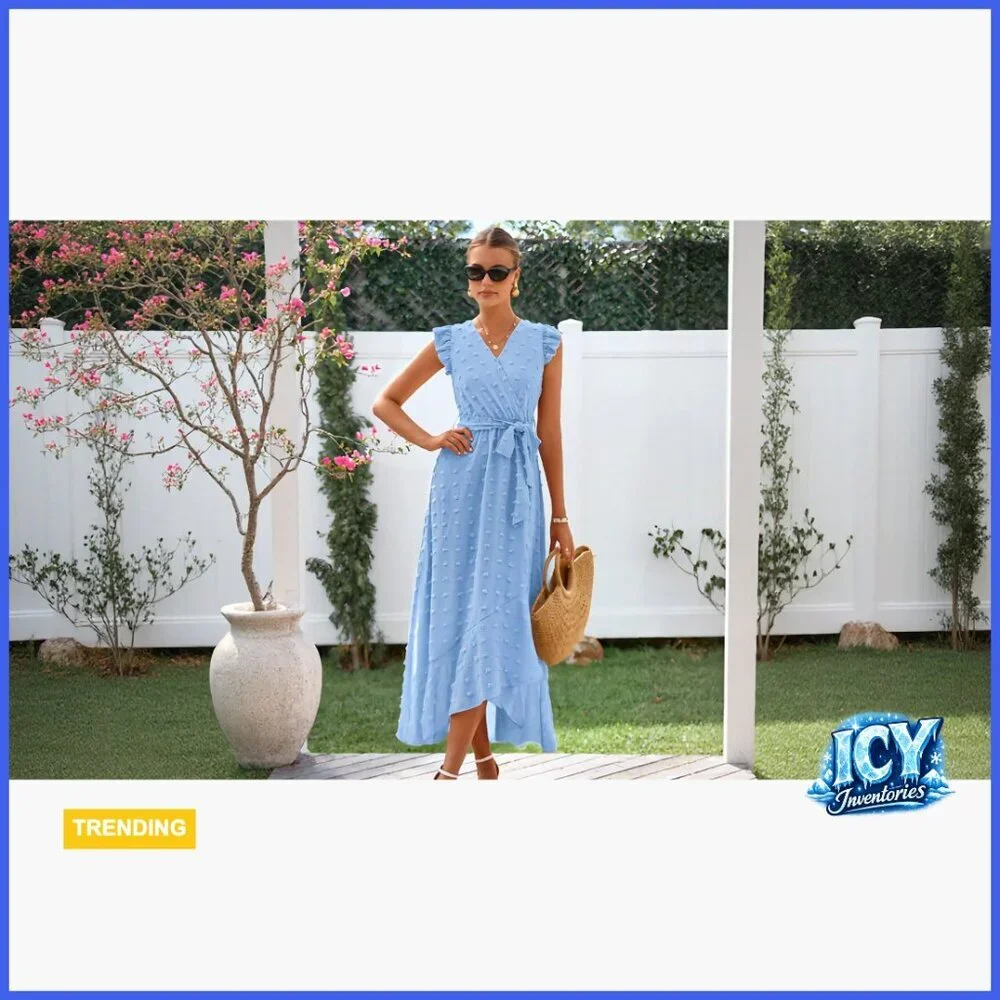 Swiss Dot Maxi Dress with Cap Sleeves and Wrap Ruffle Hem
